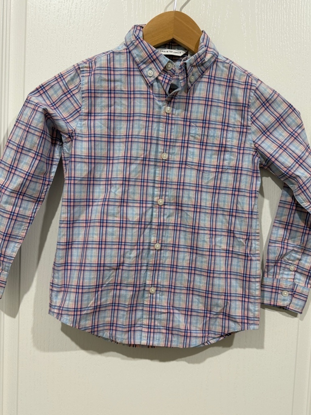 Janie and Jack plaid Button-Down Shirt in Blue, Pink & White size small - Picture 1 of 4